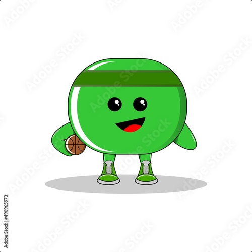 Green candy cool mascot playing basketball, suitable for basketball, sports, etc.
