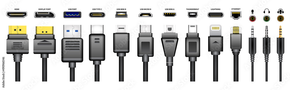 realistic usb for mobile phone, socket plug in for gadget electronics Stock Vector | Adobe Stock