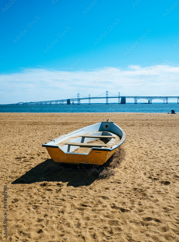 Beach at Sandy Point State Park in Annapolis, USA with the Chesapeake Bay Bridge in the background Beach at Sandy Point State Park in Annapolis, USA with the Chesapeake Bay Bridge in the background