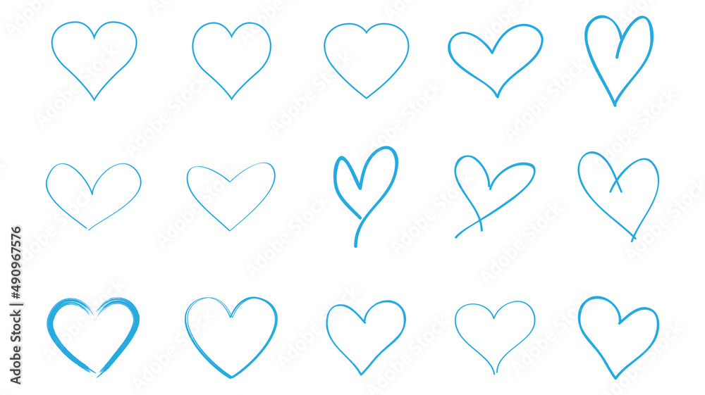 Heart contour vector. Blue hand drawn love icon isolated. Paint brush stroke heart icon. Hand drawn vector for love logo, heart symbol, doodle icon and Valentine's day. Painted grunge vector shape