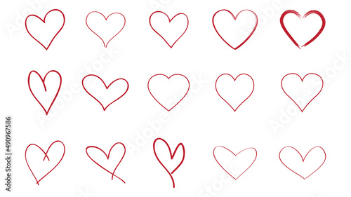 Heart contour vector. Red hand drawn love icon isolated. Paint brush stroke heart icon. Hand drawn vector for love logo, heart symbol, doodle icon and Valentine's day. Painted grunge vector shape