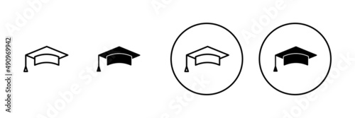 Education icon set. Graduation cap sign and symbol. Graduate. Students cap