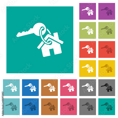 Key and house on keyring square flat multi colored icons