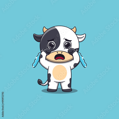 cute cow crying with tears