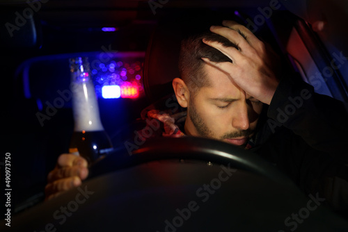 Obraz na płótnie Road police with flashing lights stopped drunk driver
