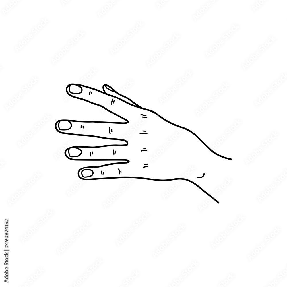 The black outline of a human hand. A hand gesture on a white background. The language of communication with gestures, the designation of gestures with palms. Vector illustration. The black outline of a human hand. A hand gesture on a white background. The language of communication with gestures, the designation of gestures with palms. Vector illustration.