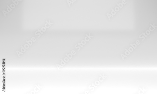 3D rendering realistic glass studio background with horizontal white light reflected.