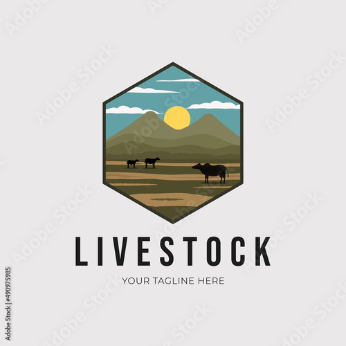 cattle livestock or farm badge logo vector illustration design