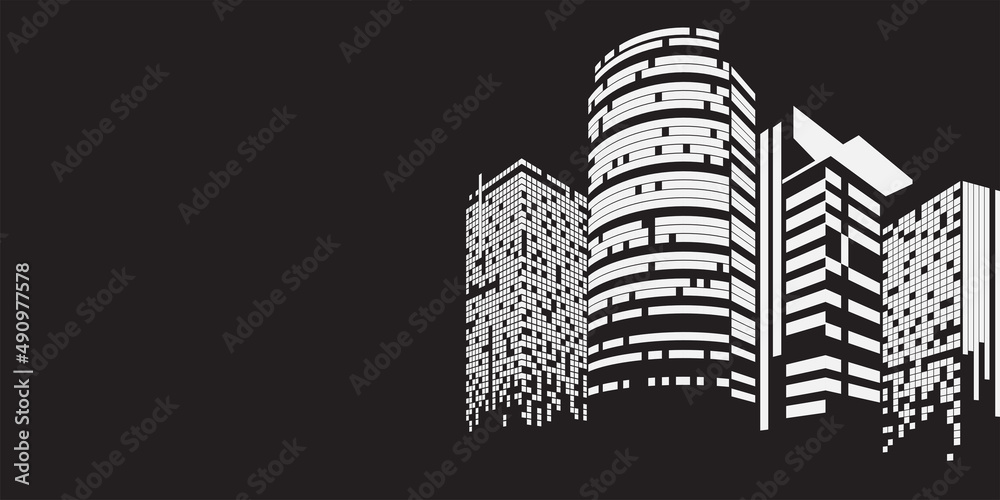 Cityscape on white background, Building perspective, Modern building in the city skyline, city silhouette, city skyscrapers, Business center