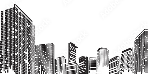 Cityscape on white background, Building perspective, Modern building in the city skyline, city silhouette, city skyscrapers, Business center