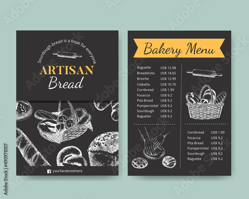 Menu template with sourdough concept,sketch drawing style