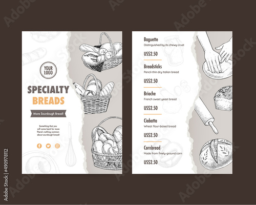 Menu template with sourdough concept,sketch drawing style