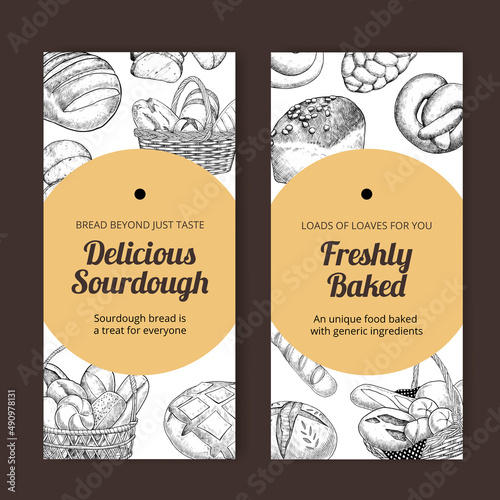 Flyer template with sourdough concept,sketch drawing style