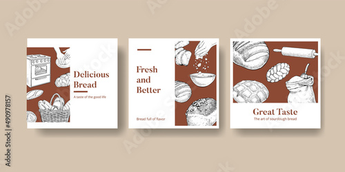 Banner template with sourdough concept,sketch drawing style