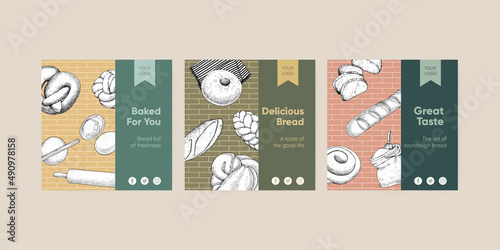 Banner template with sourdough concept,sketch drawing style