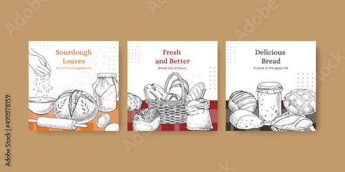 Banner template with sourdough concept,sketch drawing style