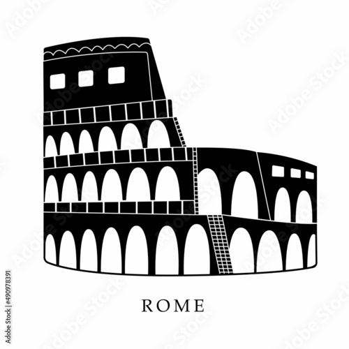 European capitals, Rome. Black and white illustration