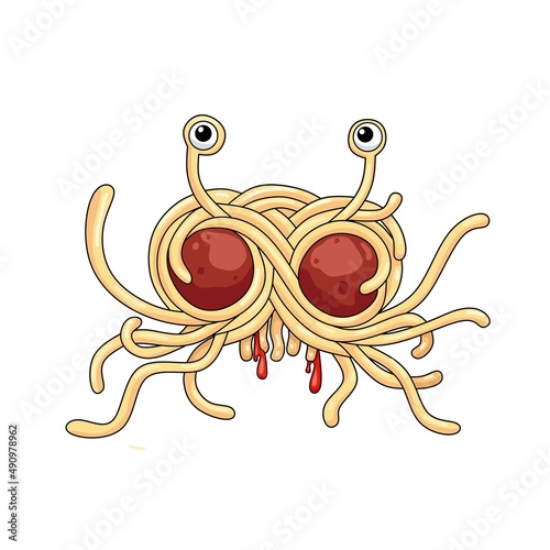 Flying spaghetti monster, Vector clip art illustration, isolated on white background, for t-shirt template or print.
