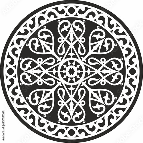Vector round monochrome Yakut national ornament. Ethnic circle pattern of the peoples of the Far North, Siberia, taiga and tundra.

