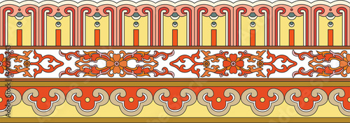 Vector seamless chinese national pattern ornament. endless frame, east asian pottery border, china, taiwan, hong kong, korea, singapore, malaysia.
