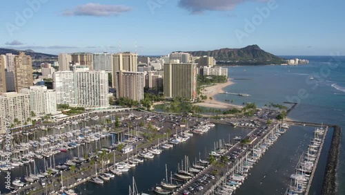 Ala Wai Boat Harbor and Waikiki on Oahu, Hawaii photo