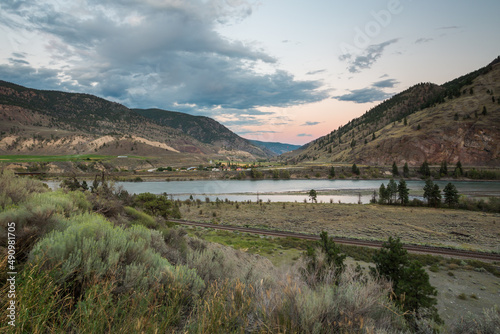 Beautiful view at Fraser river in sunset. British Columbia, Canada