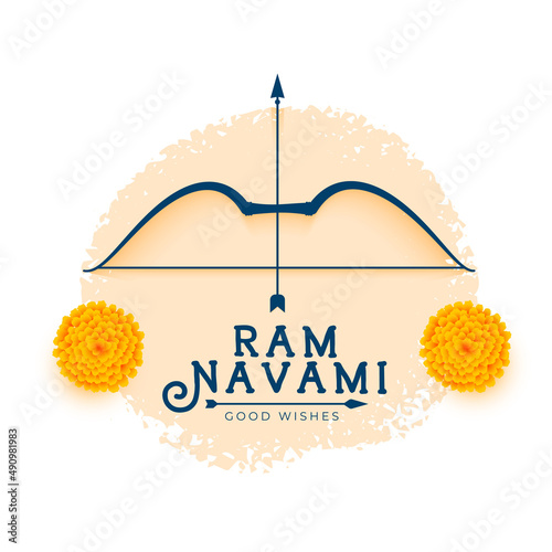 shree ram navami wishes card with bow arrow and flower