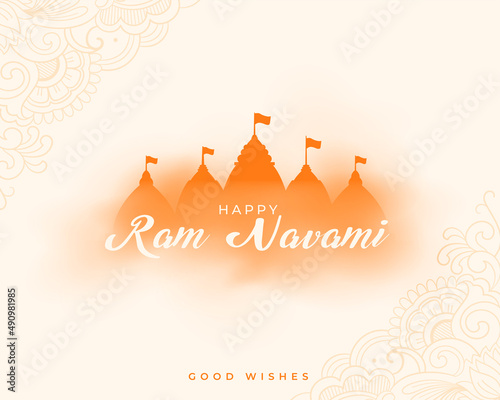 Wallpaper Mural ram navami festival wishes card with temple design