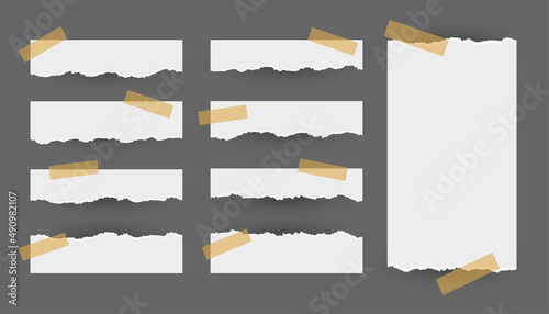 set of tape torn ripped paper sheets