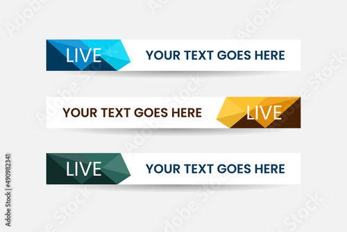 Set of bundle lower third vector design background texture banner template with orange, green and blue shape strip color. Modern broadcast news lower for TV Bars, Sport, Video Channel, Screen, Show.