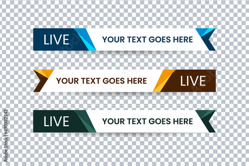 Set of bundle lower third vector design background texture banner template with orange, green and blue shape strip color. Modern broadcast news lower for TV Bars, Sport, Video Channel, Screen, Show.