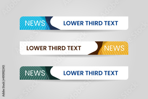 Set of bundle lower third vector design background texture banner template with orange, green and blue shape strip color. Modern broadcast news lower for TV Bars, Sport, Video Channel, Screen, Show.