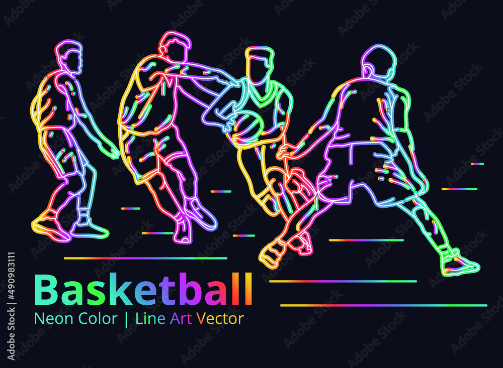 Line art color of men's basketball. Vector Eps10