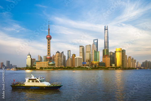 Photography Skyline of Pudong district by Huangpu River in Shanghai, China