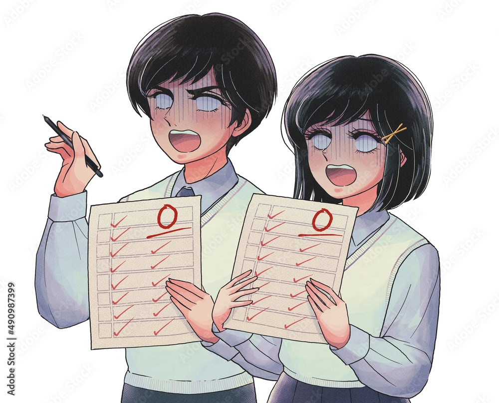レトロ少女漫画風 0点をとった学生達のイラスト Stock Illustration Adobe Stock