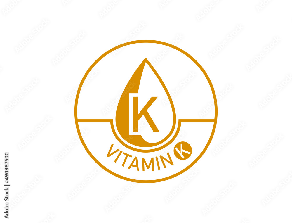 Vitamin K orange, logo, icon diet care. Healthy organic symbol vitamin k food dietary. vector illustration Vitamin K orange, logo, icon diet care. Healthy organic symbol vitamin k food dietary. vector illustration