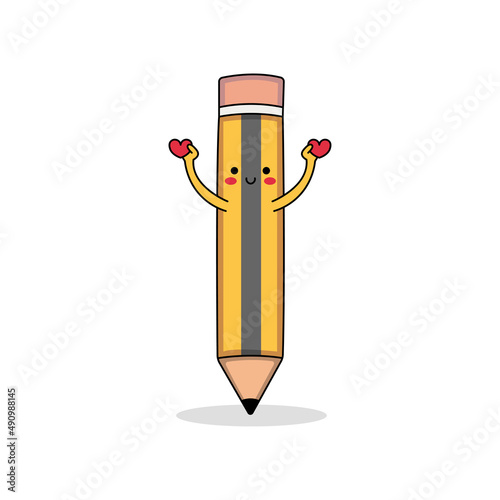 Cute pencil cartoon character spreading love