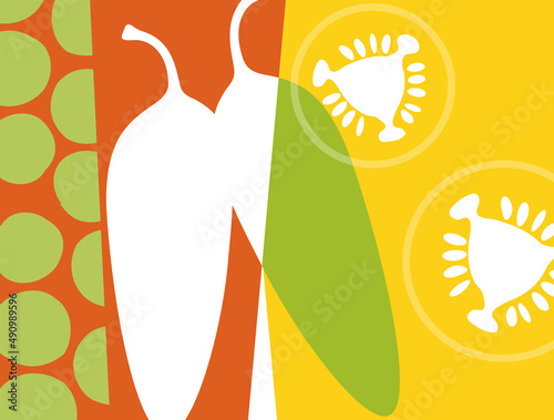 Abstract vegetable design in flat cut out style. Jalapeno pepper silhouette and cross section. Vector illustration.