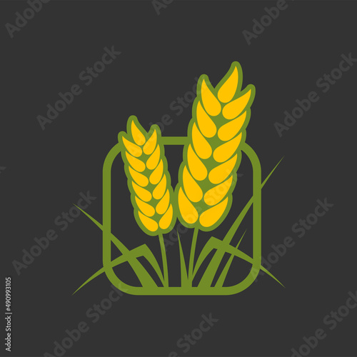 Cereal ear and spike icon. Farming harvest and agriculture industry symbol, beer production or bakery shop vector emblem with wheat, rye or barley ear, rice, millet stalk and leaves