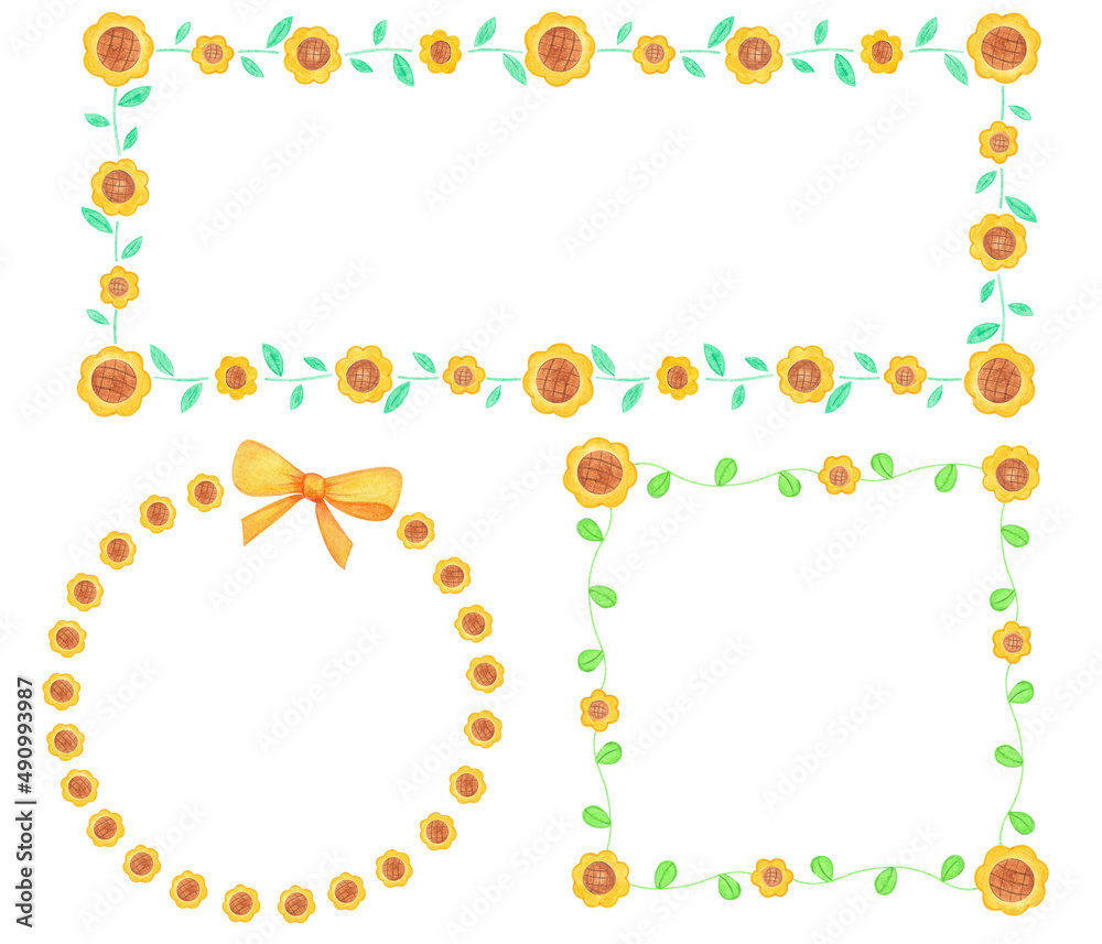 three kinds of sunflower illustration frame three kinds of sunflower illustration frame