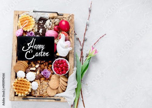 Fototapeta Naklejka Na Ścianę i Meble -  Easter festive dessert table.
