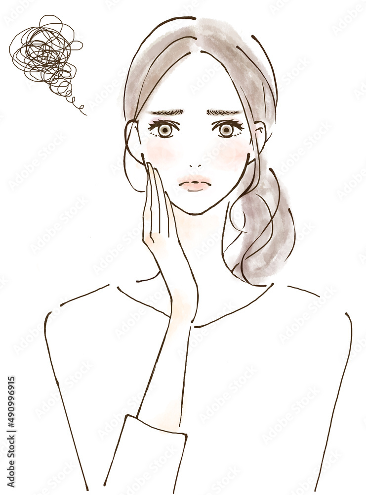精神的ストレスで悩む女性のイラスト シンプルな手描き素材 Stock Illustration Adobe Stock
