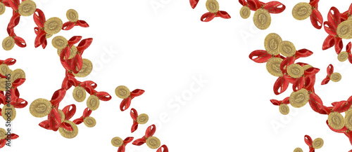 Fototapeta Naklejka Na Ścianę i Meble -  Turkish quarter gold coin with red ribbon on isolated white background