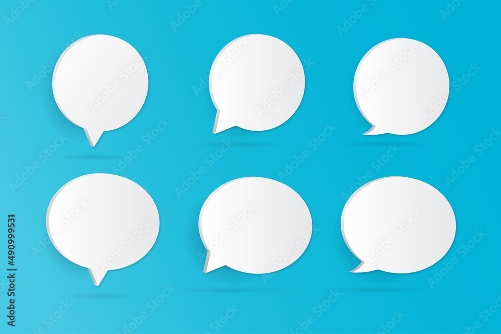 Set of 3D round speech bubble icons isolated on blue background Set of 3D round speech bubble icons isolated on blue background