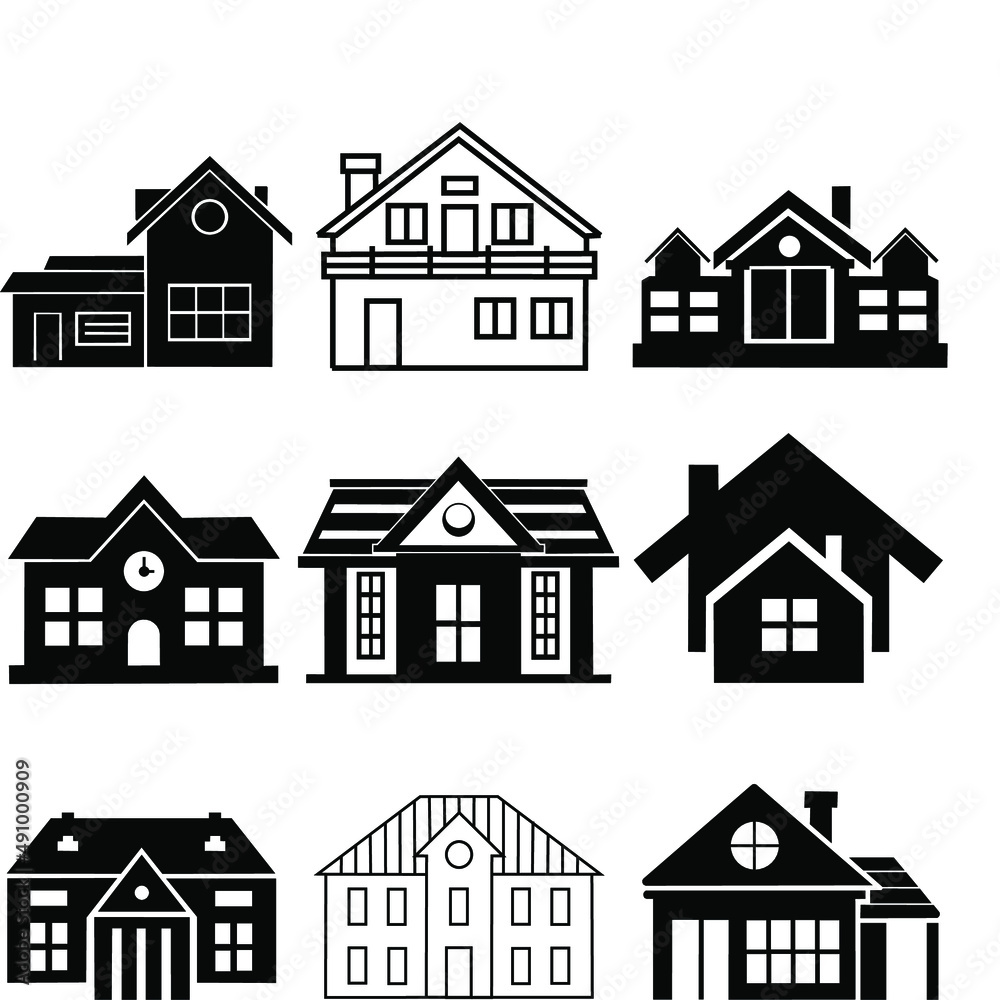 a set of residential buildings icons