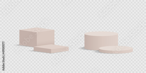 Set of podiums on transparent background. Pedestal isolated transparent background. Vector illustration.