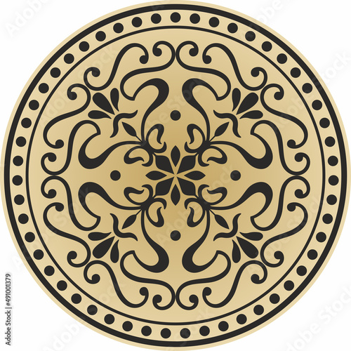 Vector round gold classic ornament. Circle with European classical ornament. Ancient Greece, Roman Empire. Renaissance, Borocco. 
