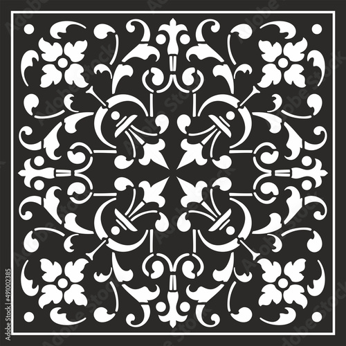 Vector square monochrome classical ornament. Tiles with European classical ornament. Ancient Greece, Roman Empire. Renaissance, Borocco.
