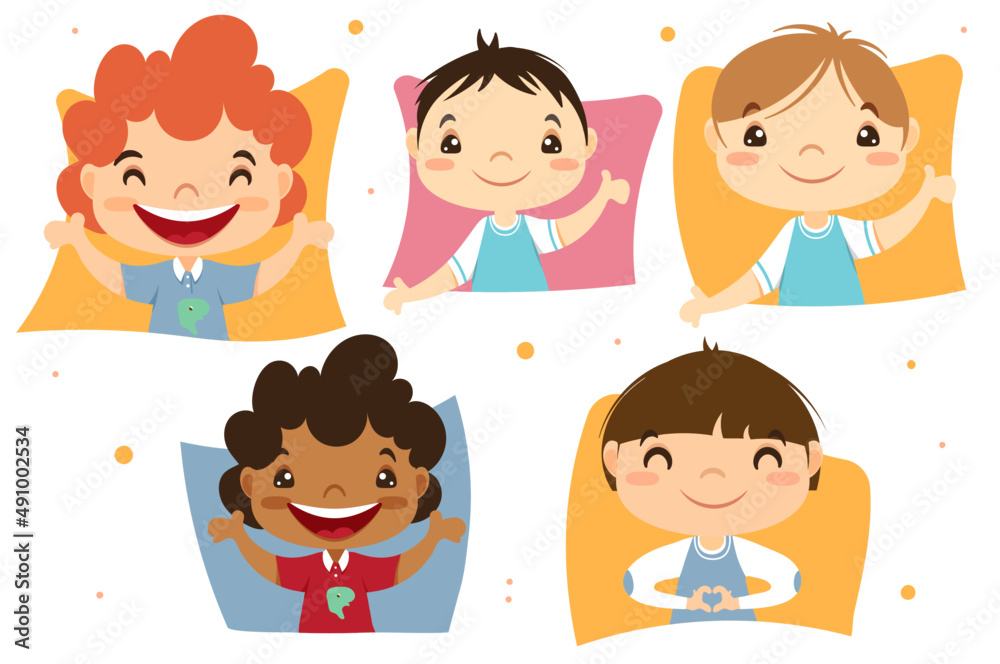 A set of illustrations with children. Children's portraits in cartoon style. Happy children. Poster. Children's Day greeting card. A set of illustrations with children. Children's portraits in cartoon style. Happy children. Poster. Children's Day greeting card.