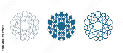 Set of Islamic traditional rosettes for greetings cards decoration and design isolated on white backgrounds. Vector illustration.